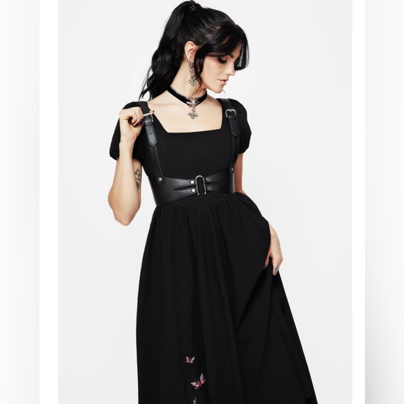 NWT Copia Moth Embroidered Cotton Puff Sleeve Split Skirt Midi Dress size 2 - Picture 5 of 9